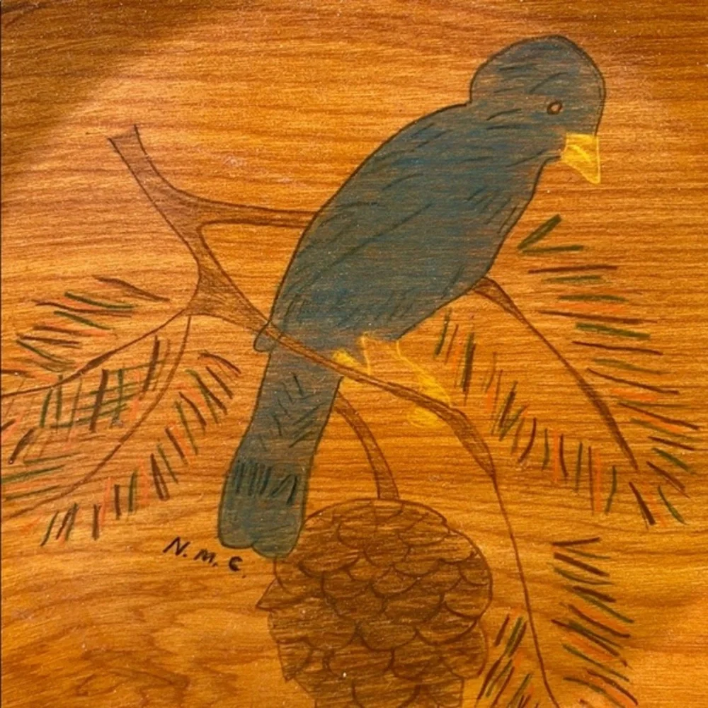 Vintage Painted‎  Wooden Red Bird Blue Bird  Plates Hand Painted